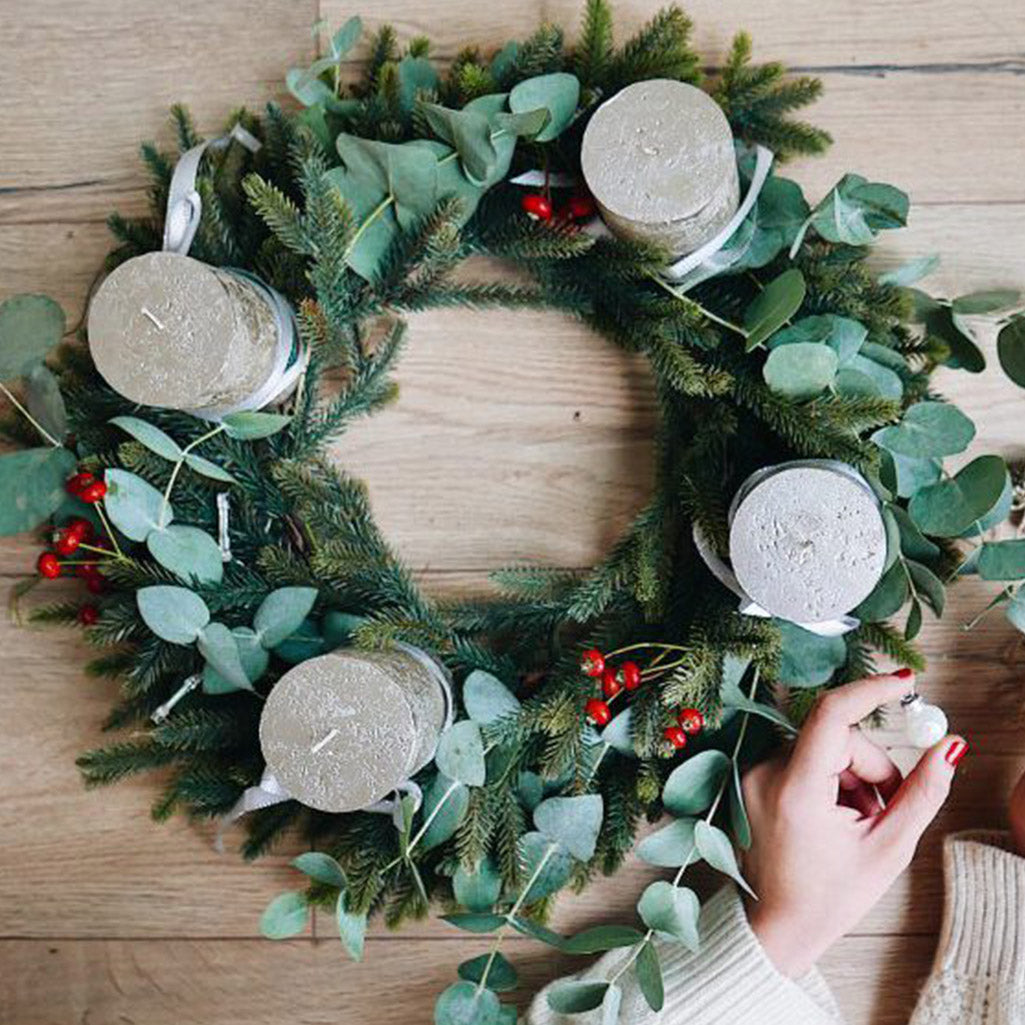 Kit DIY Couronne Noël Sapin, Eucalyptus, Ilex