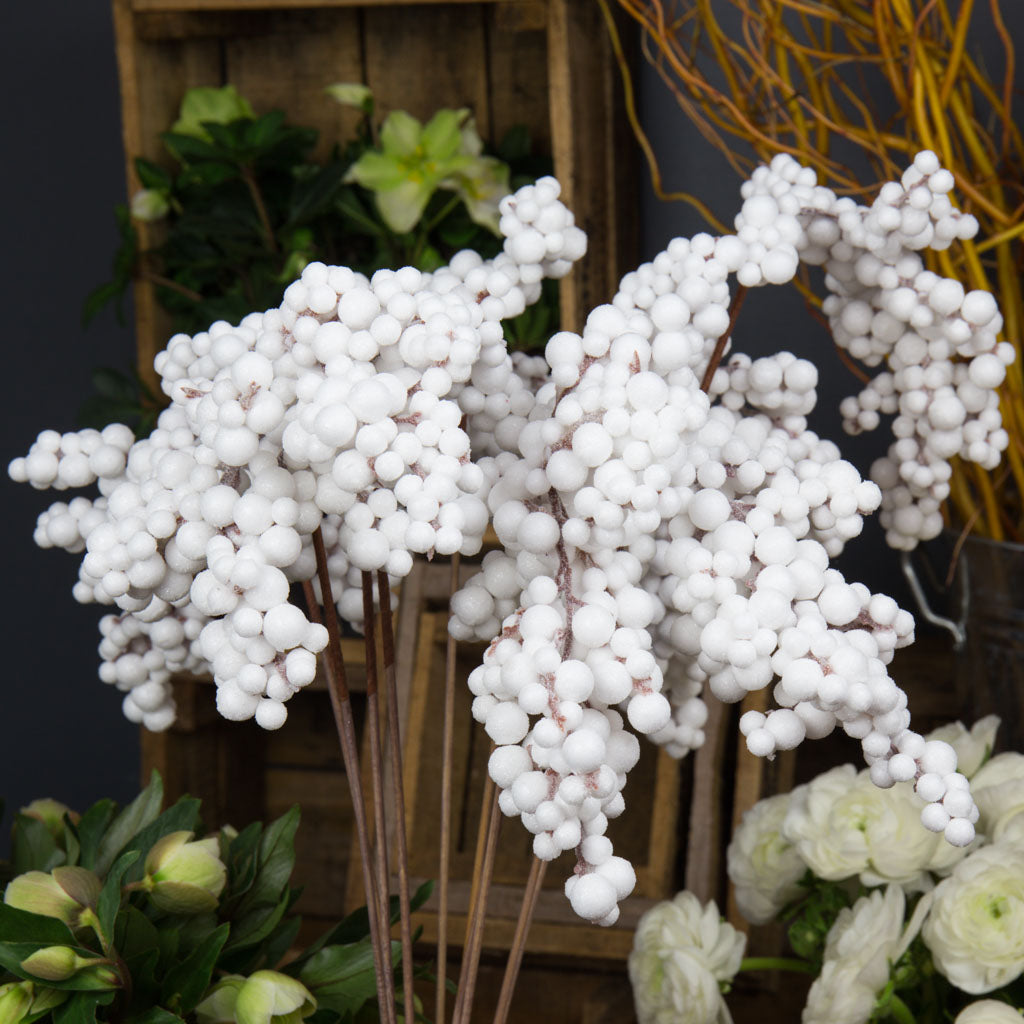 Boules blanches artificielles "effet neige" (10 tiges)