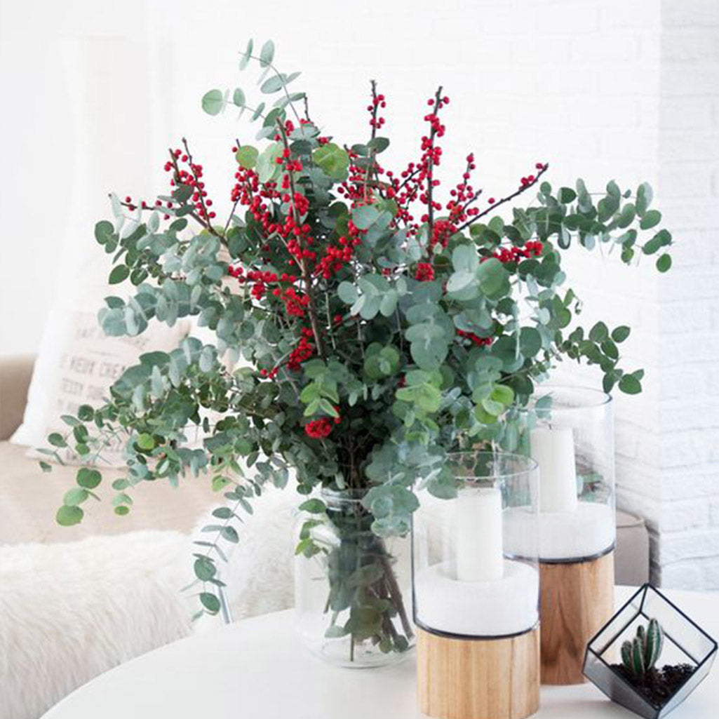 Kit DIY Noël Eucalyptus, Ilex, Gypsophile